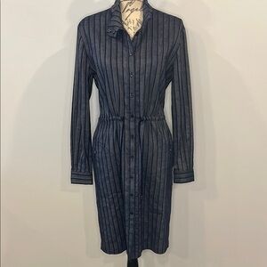 NWOT Etcetera flax linen blend stretch shirt dress navy blue 4